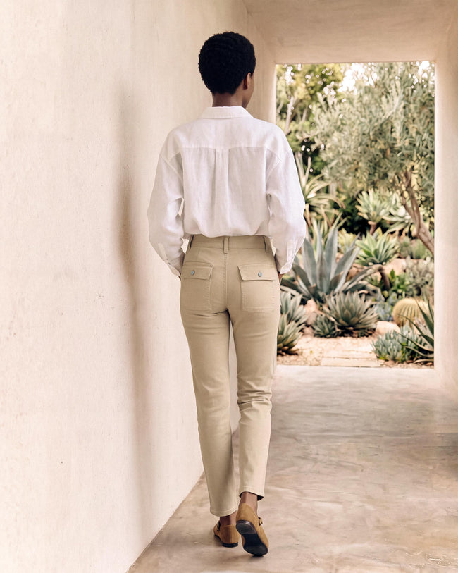 Beige Rylee cargo pants from back with two flap pockets