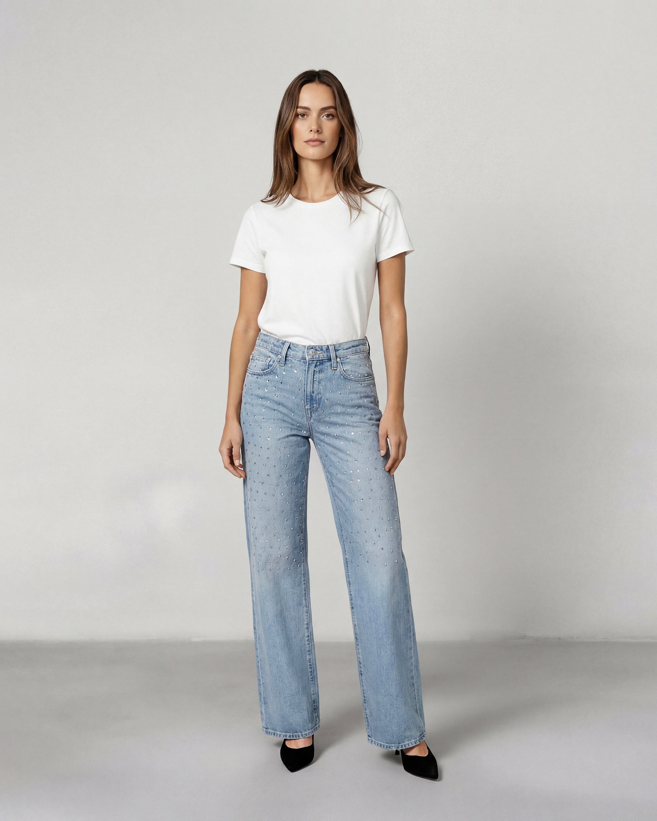 Marli Wide Leg High Rise in Sheldon. Built with regenerative cotton for conscious comfort. Responsibly made in Los Angeles, offering lasting comfort with a flattering fit.