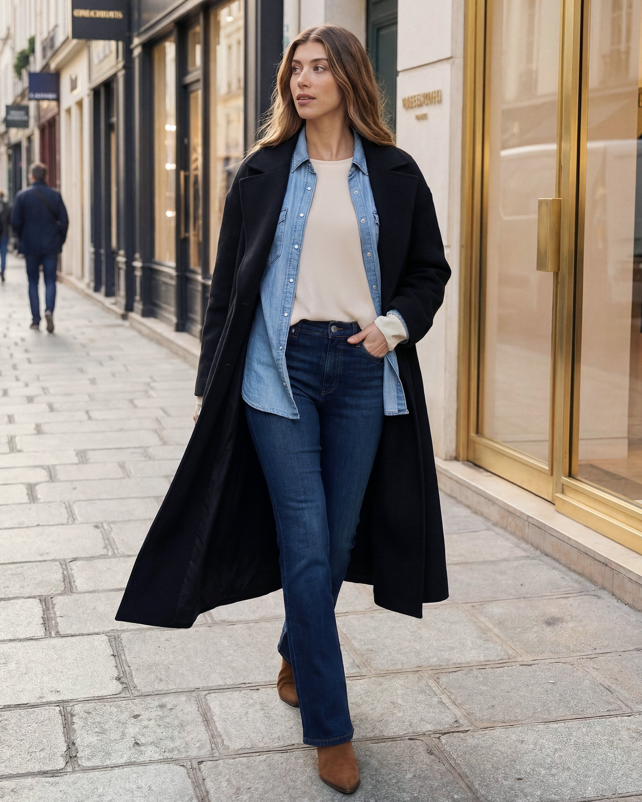 Lark Bootcut Mid Rise in Brennan. Made with low-impact regenerative cotton fabric. Made in the USA, offering lasting comfort with a flattering fit.