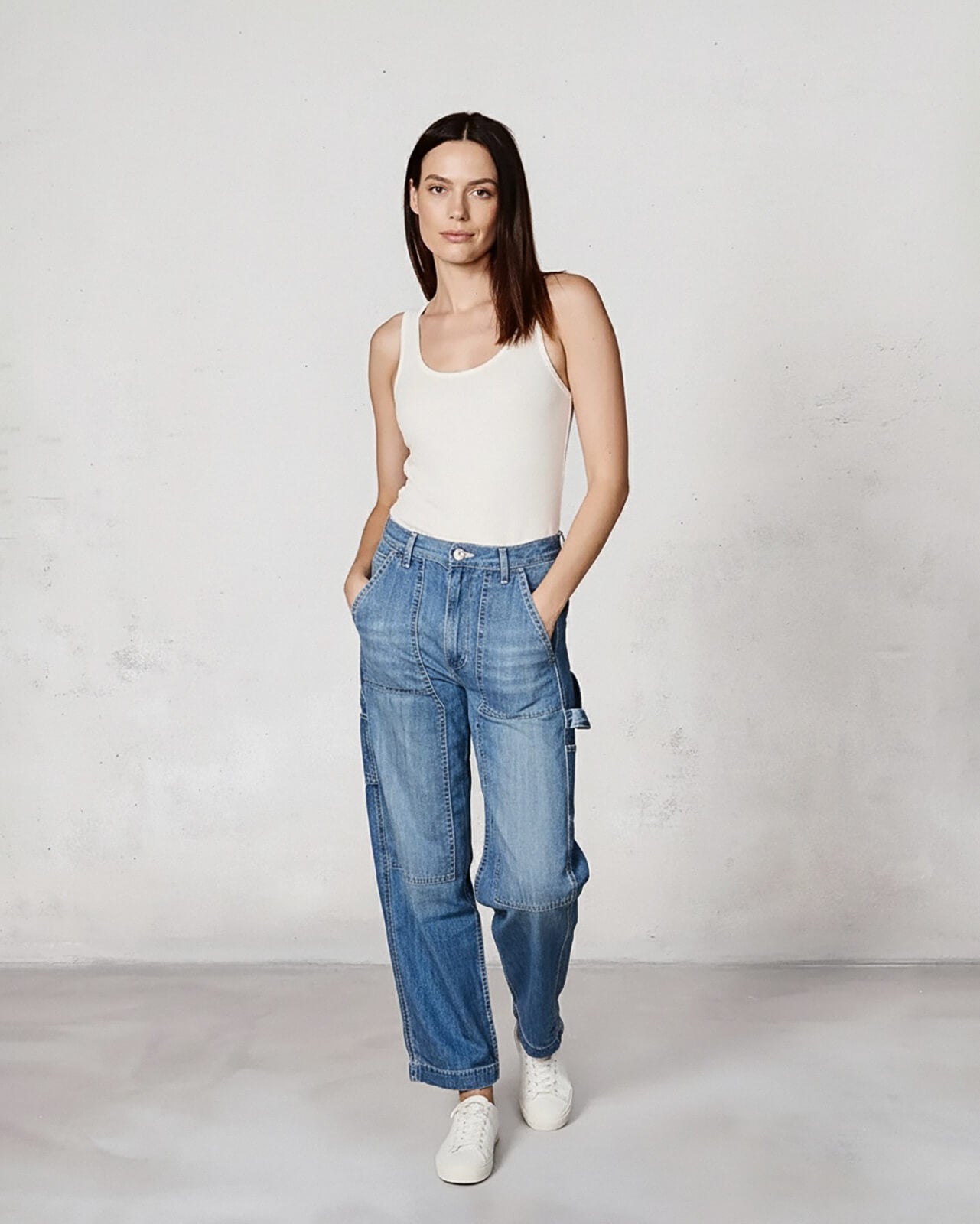 Shop the Bailee utility pant for women at EDWIN USA, featuring versatile denim with functional pockets and a relaxed fit for everyday style.