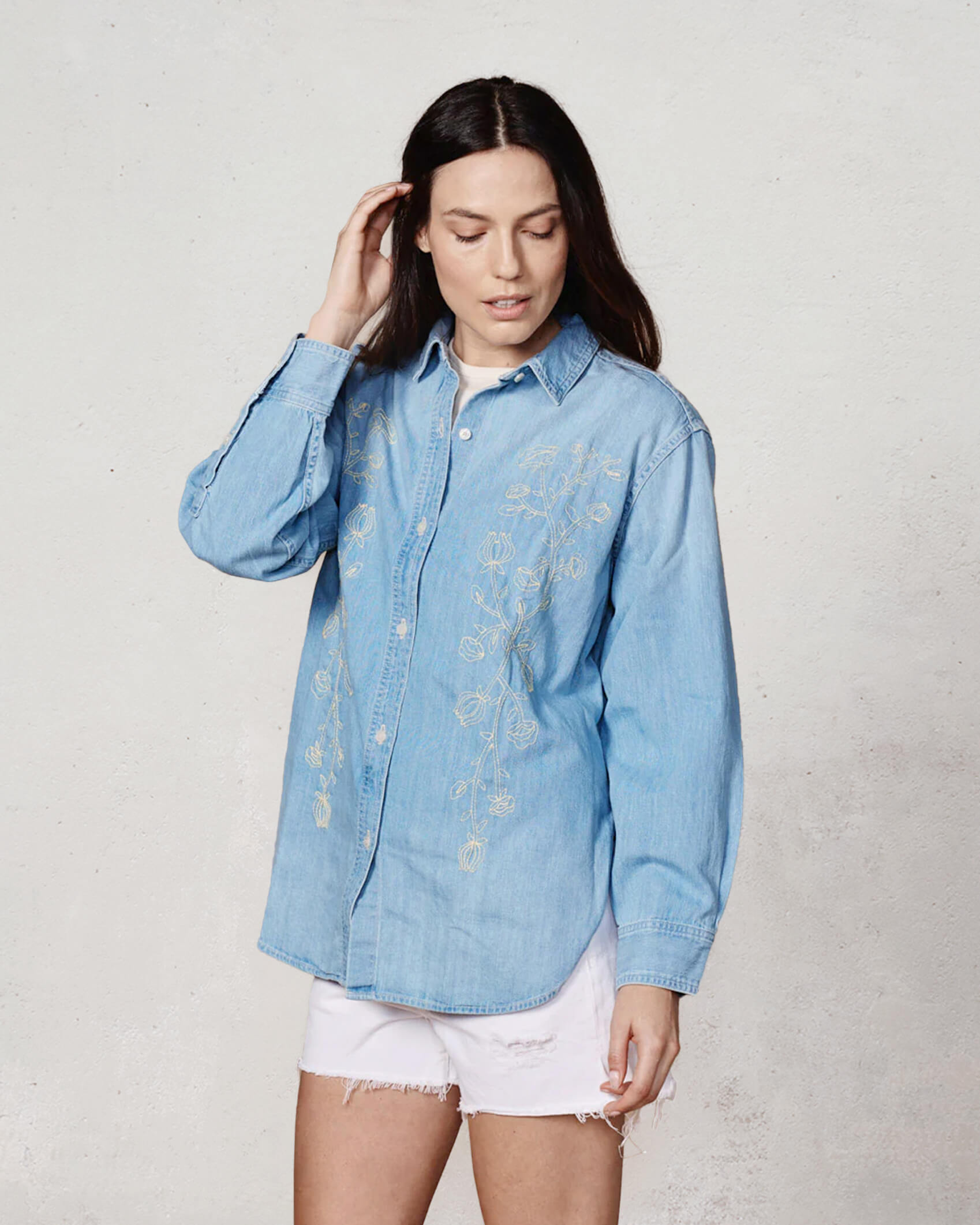 Elevate your wardrobe with the Curtis embroidered denim shirt, featuring stylish western detailing and unique nature-inspired chest embroidery. Perfect for any season!