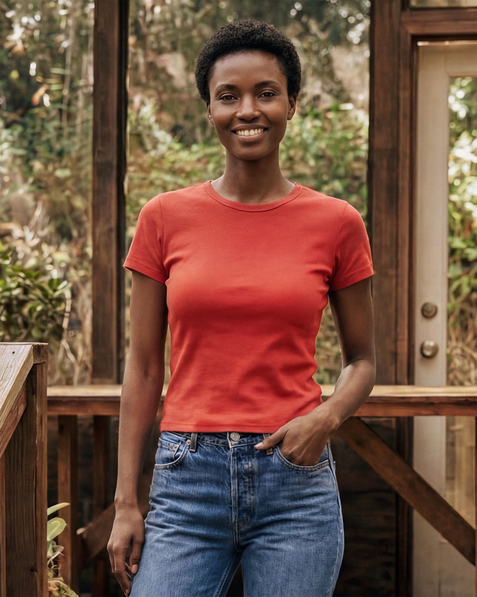 Discover the ultimate vintage-inspired crew tee in burnt orange. Crafted from super-soft ribbed cotton, this short-sleeve top offers a perfect fit for everyday style.