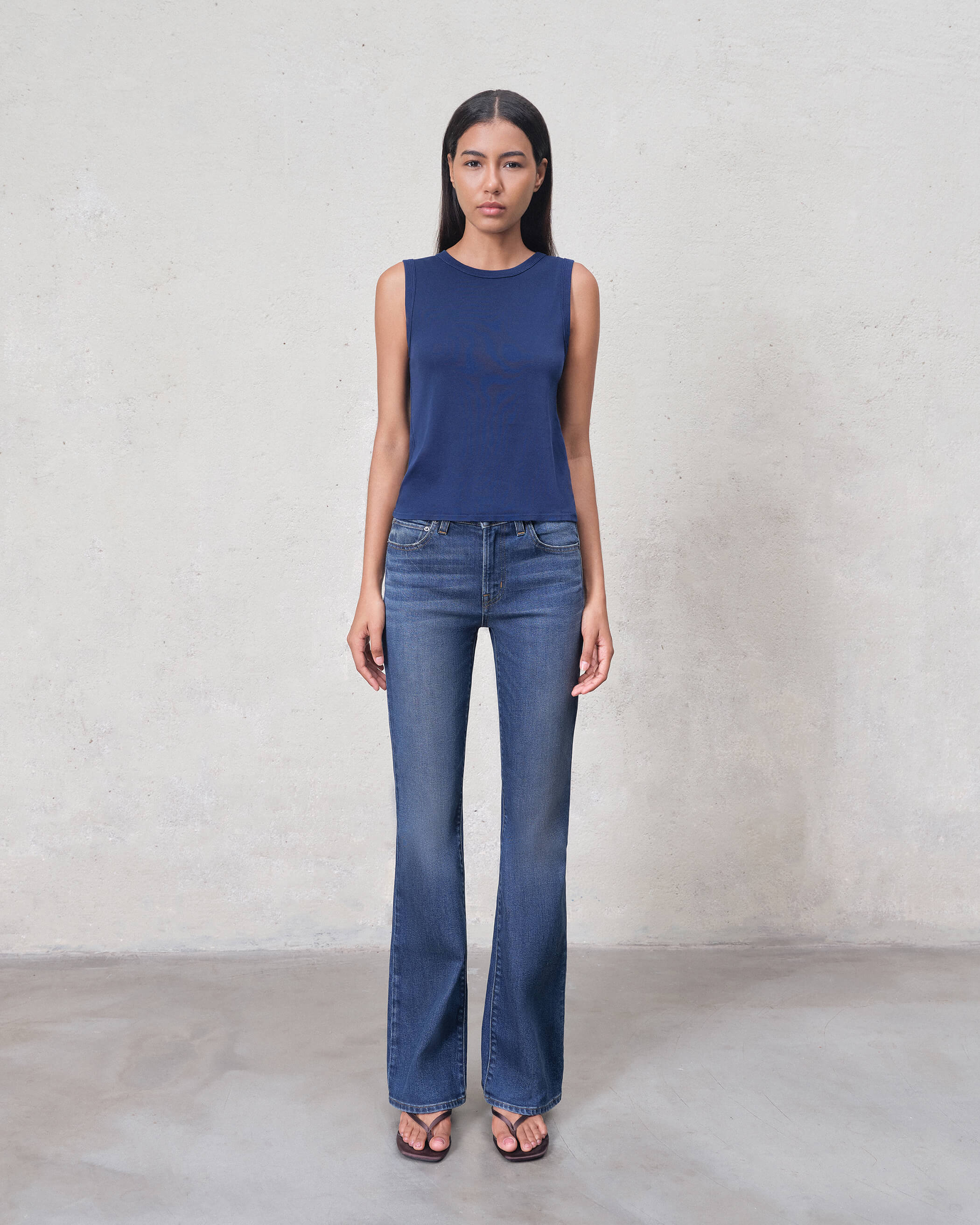 Lark Bootcut Mid Rise in CRESTHILL COATED. Made with low-impact regenerative cotton fabric. Cut and sewn in California, offering movement-friendly and beautifully tailored.