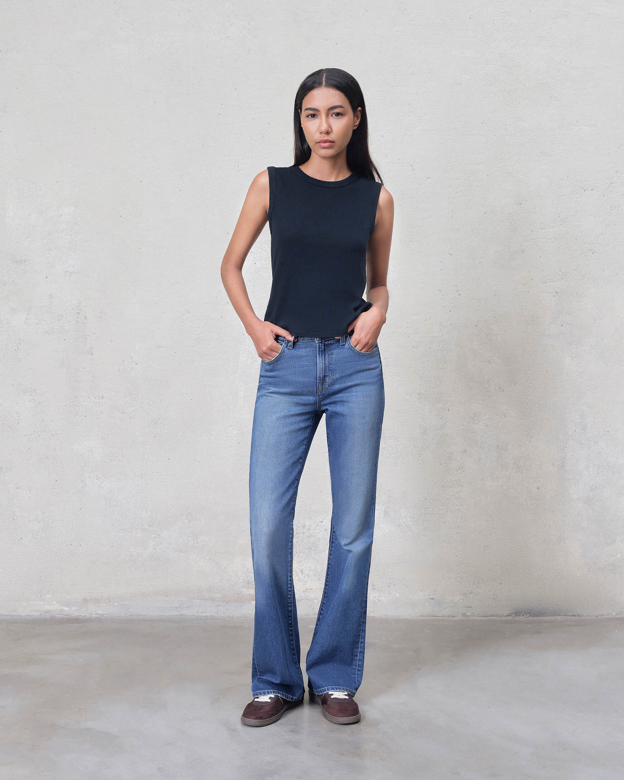 Lark Bootcut Mid Rise in ELM COATED. Responsibly made with regenerative cotton. Proudly American-made, offering movement-friendly and beautifully tailored.