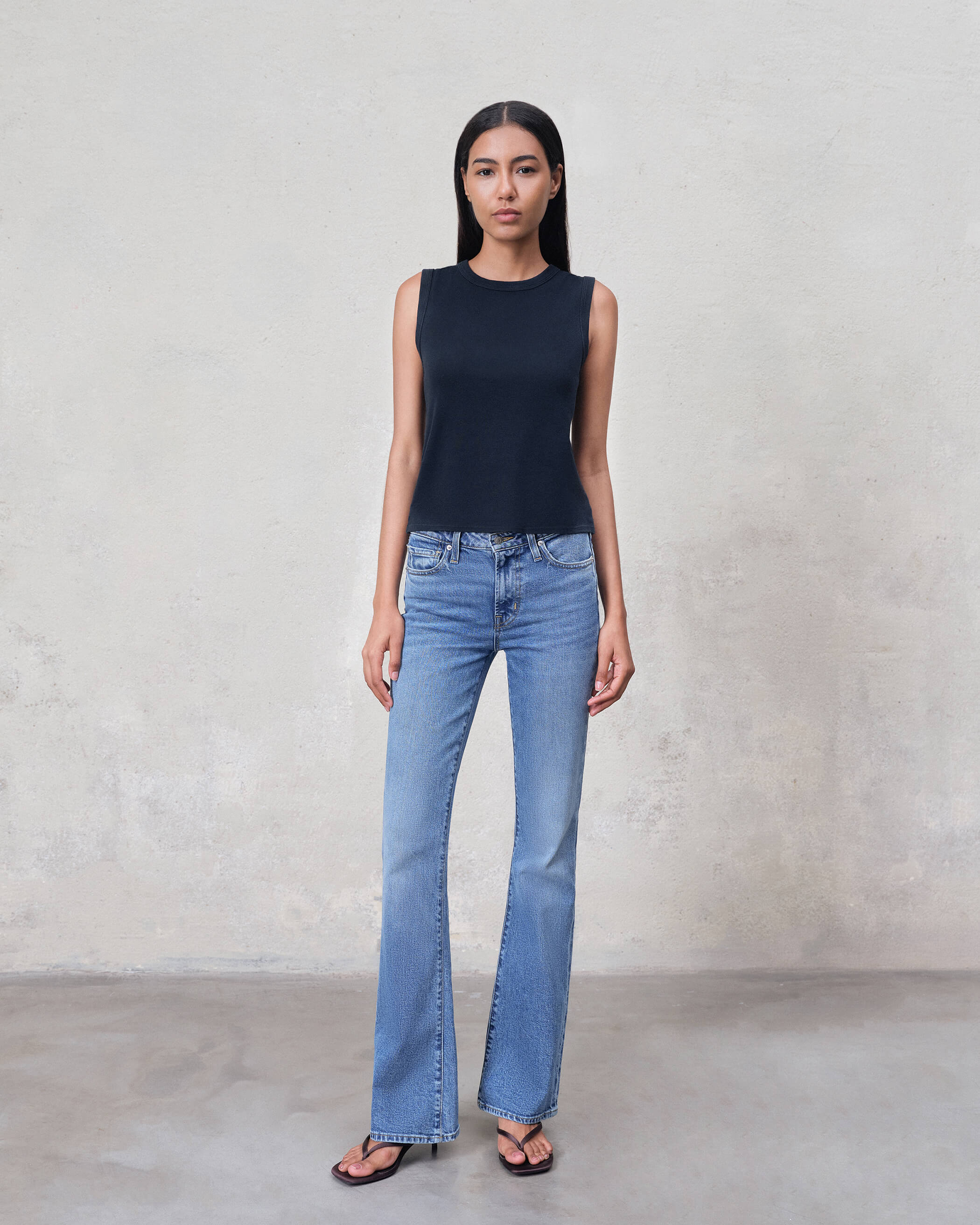 Lark Bootcut Mid Rise in HANSON. Built with regenerative cotton for conscious comfort. Cut and sewn in California, offering lasting comfort with a flattering fit.