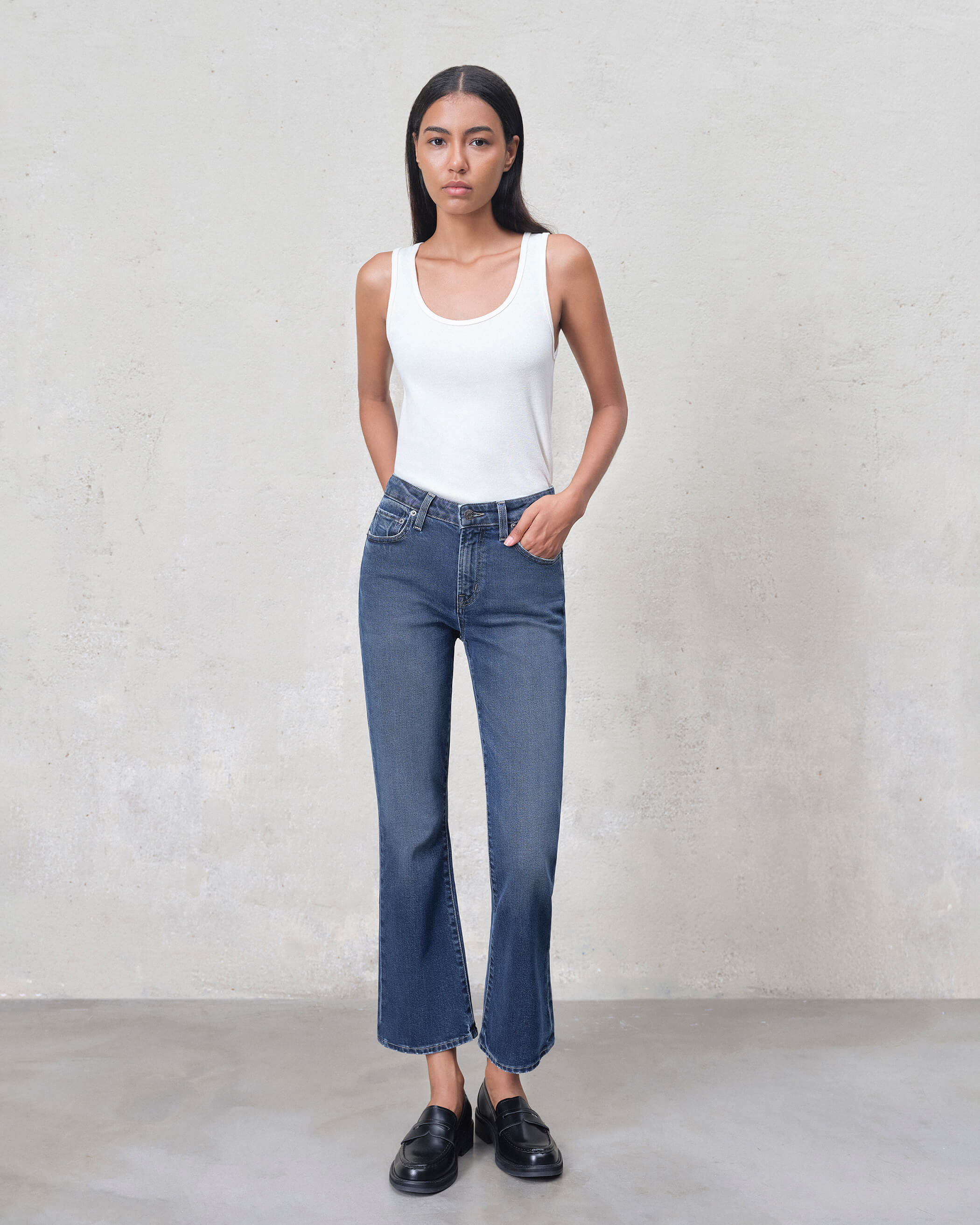 Lark Ankle Bootcut Mid Rise in PENMAR. Built with regenerative cotton for conscious comfort. Proudly American-made, offering movement-friendly and beautifully tailored.
