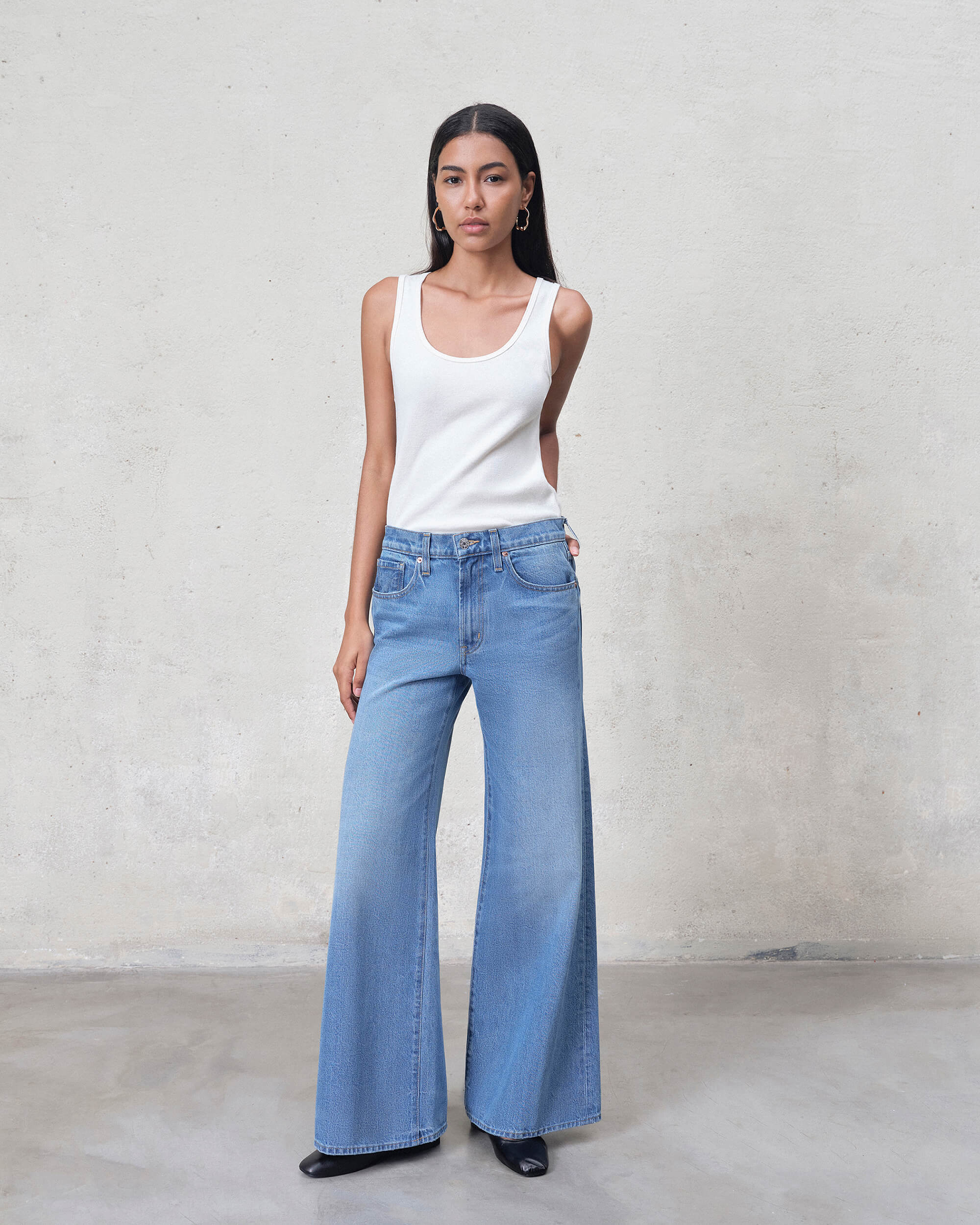 Marli Super Wide Leg High Rise in FRAZIER. Responsibly made with regenerative cotton. Proudly American-made, offering a polished look that wears like a second skin.