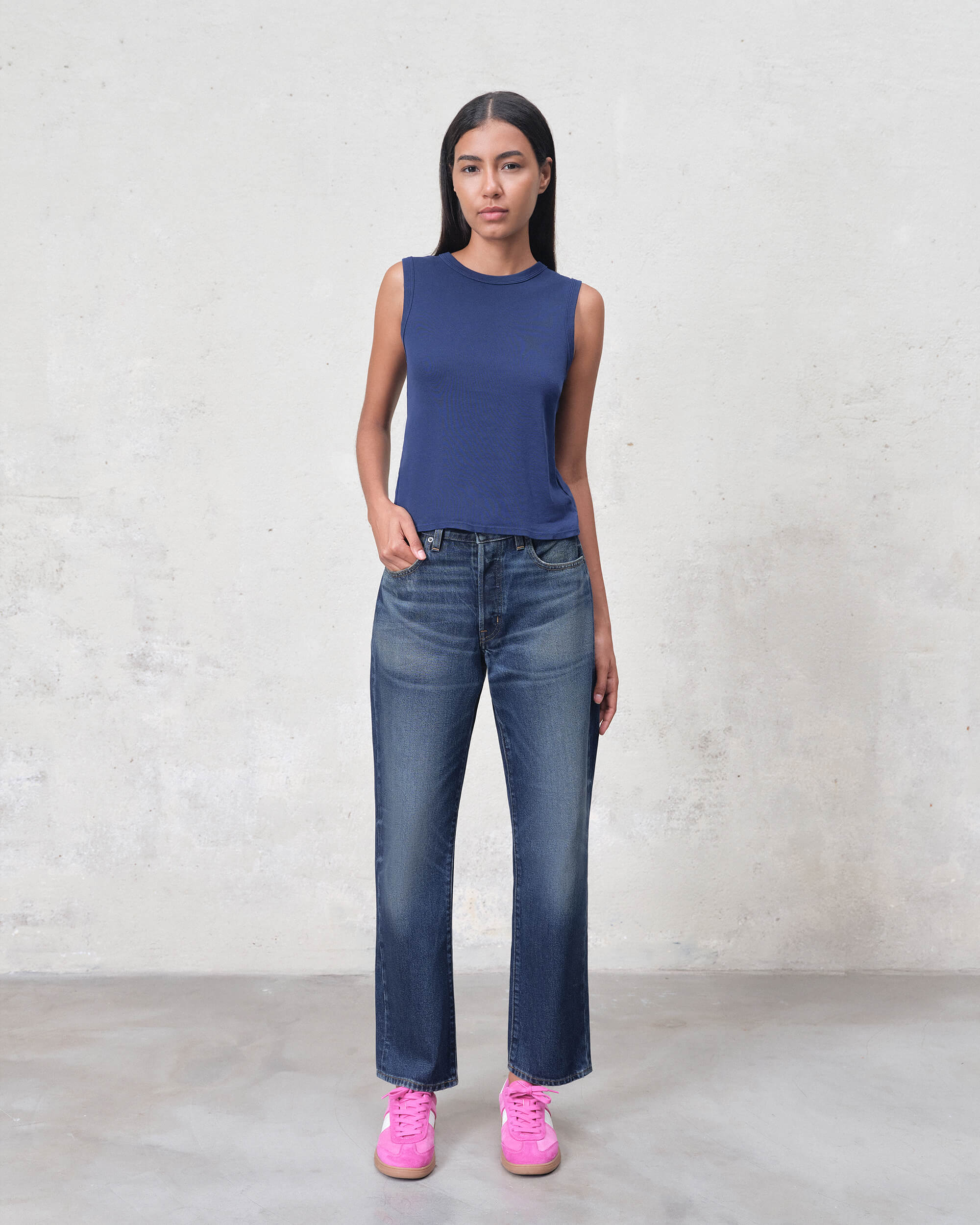 Sawyer Boyfriend Mid Rise in MAGNOLIA COATED. Built with regenerative cotton for conscious comfort. Made in the USA, offering a polished look that wears like a second skin.