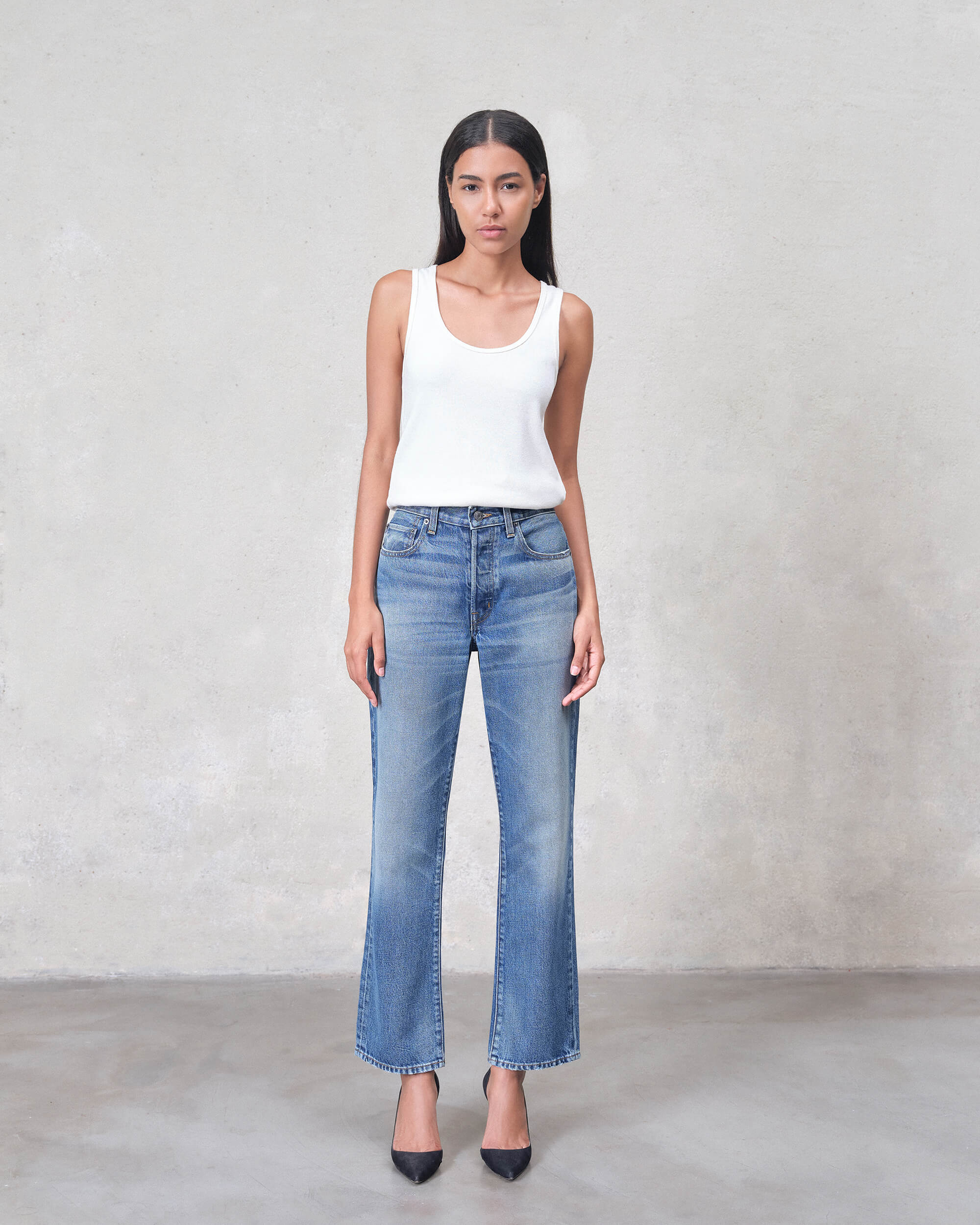 Sawyer Boyfriend Mid Rise in WILMETTE. Responsibly made with regenerative cotton. Made in the USA, offering lasting comfort with a flattering fit.