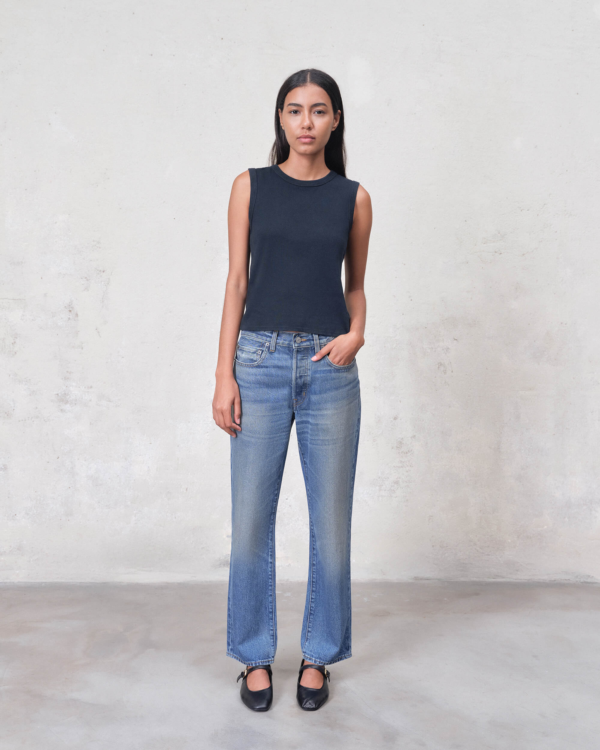 Sawyer Boyfriend Mid Rise in WILMETTE COATED. Built with regenerative cotton for conscious comfort. Cut and sewn in California, offering lasting comfort with a flattering fit.