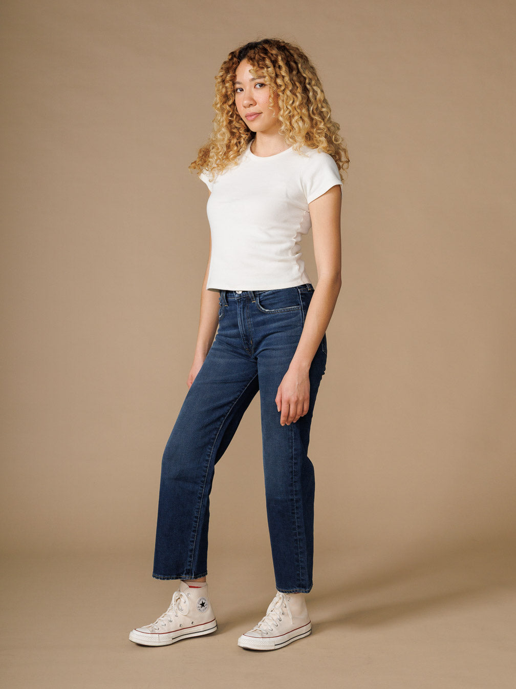 Shop EDWIN USA's Marli Wide Leg Ankle jeans crafted from high-quality made in USA denim for a stylish, comfortable fit. Perfect for versatile everyday wear.