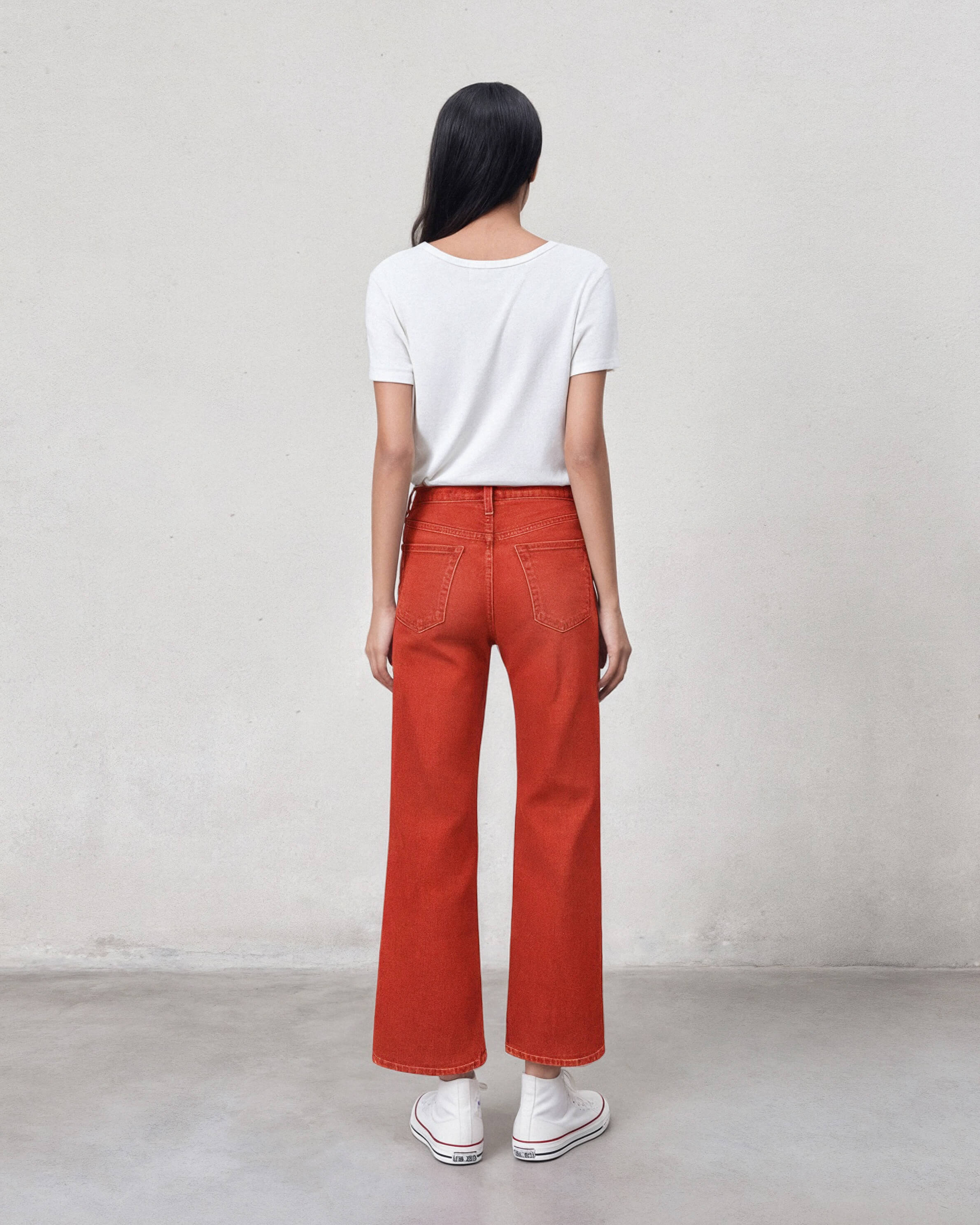 Shop EDWIN USA's Marli Wide Leg Ankle jeans in Flame Scarlet, perfect wide leg ankle jeans for women offering style, comfort, and premium quality.