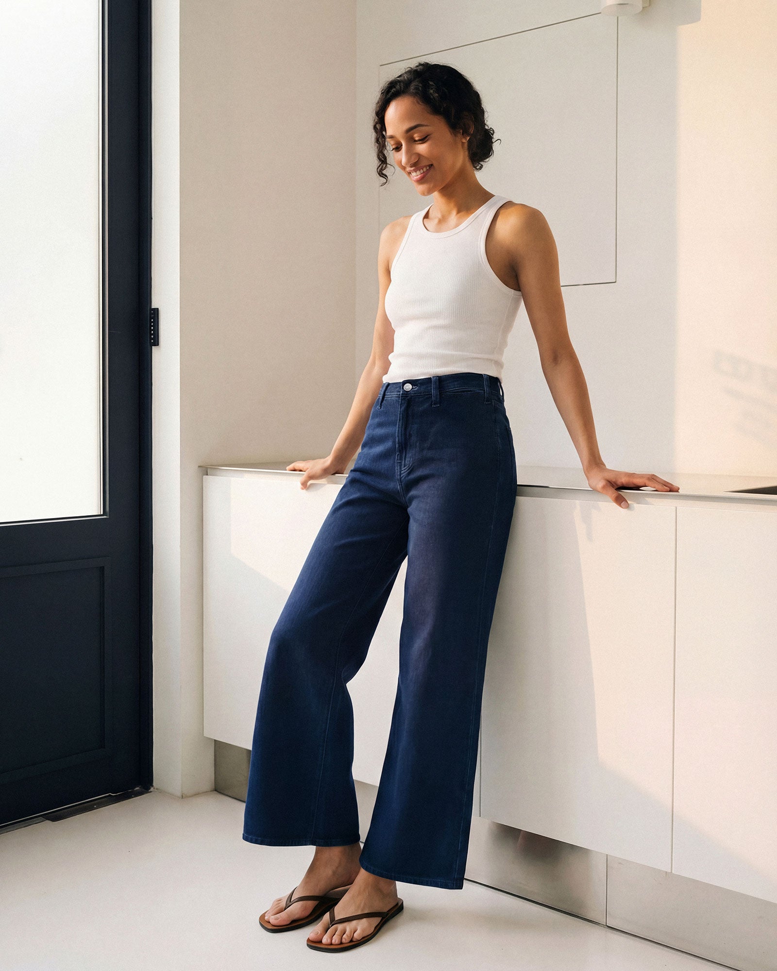 Iris Palazzo Crop in Admiral. Made with low-impact regenerative cotton fabric. Made in the USA, offering lasting comfort with a flattering fit.
