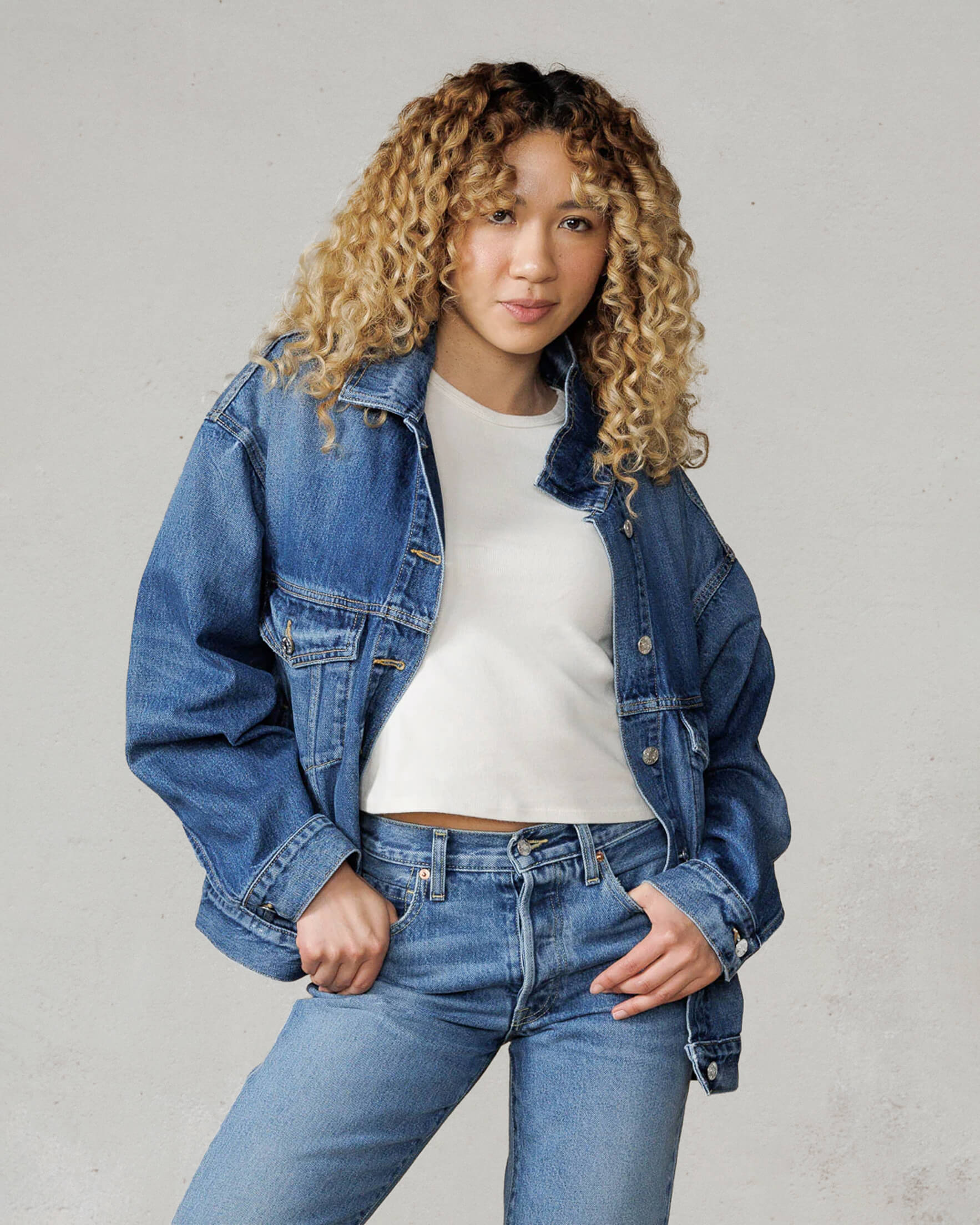 Shop the Cameron Trucker Jacket from EDWIN USA, a premium women's jean jacket USA offering durable denim and timeless style perfect for any wardrobe.