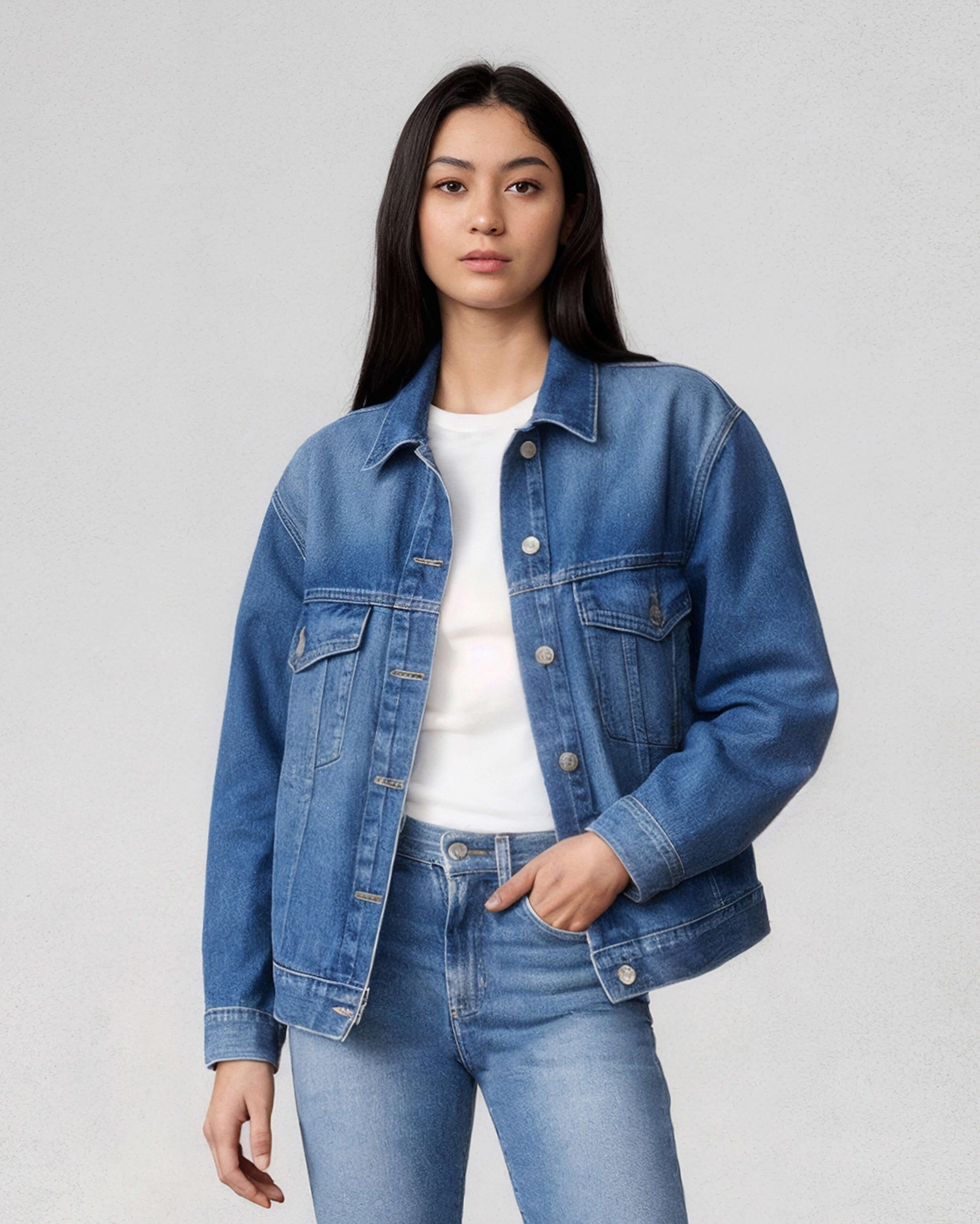 Shop the Cameron Trucker Jacket from EDWIN USA, a premium women's jean jacket USA offering durable denim and timeless style perfect for any wardrobe.