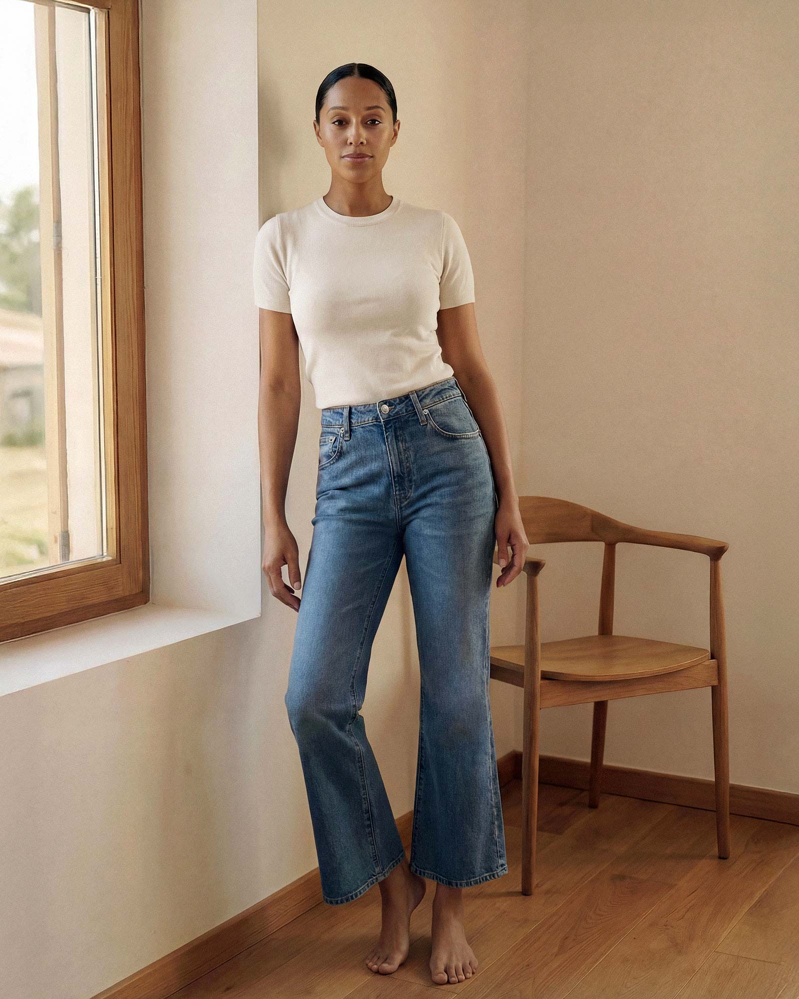 Lark Ankle Bootcut Mid Rise in Phipps. Built with regenerative cotton for conscious comfort. Proudly American-made, offering movement-friendly and beautifully tailored.