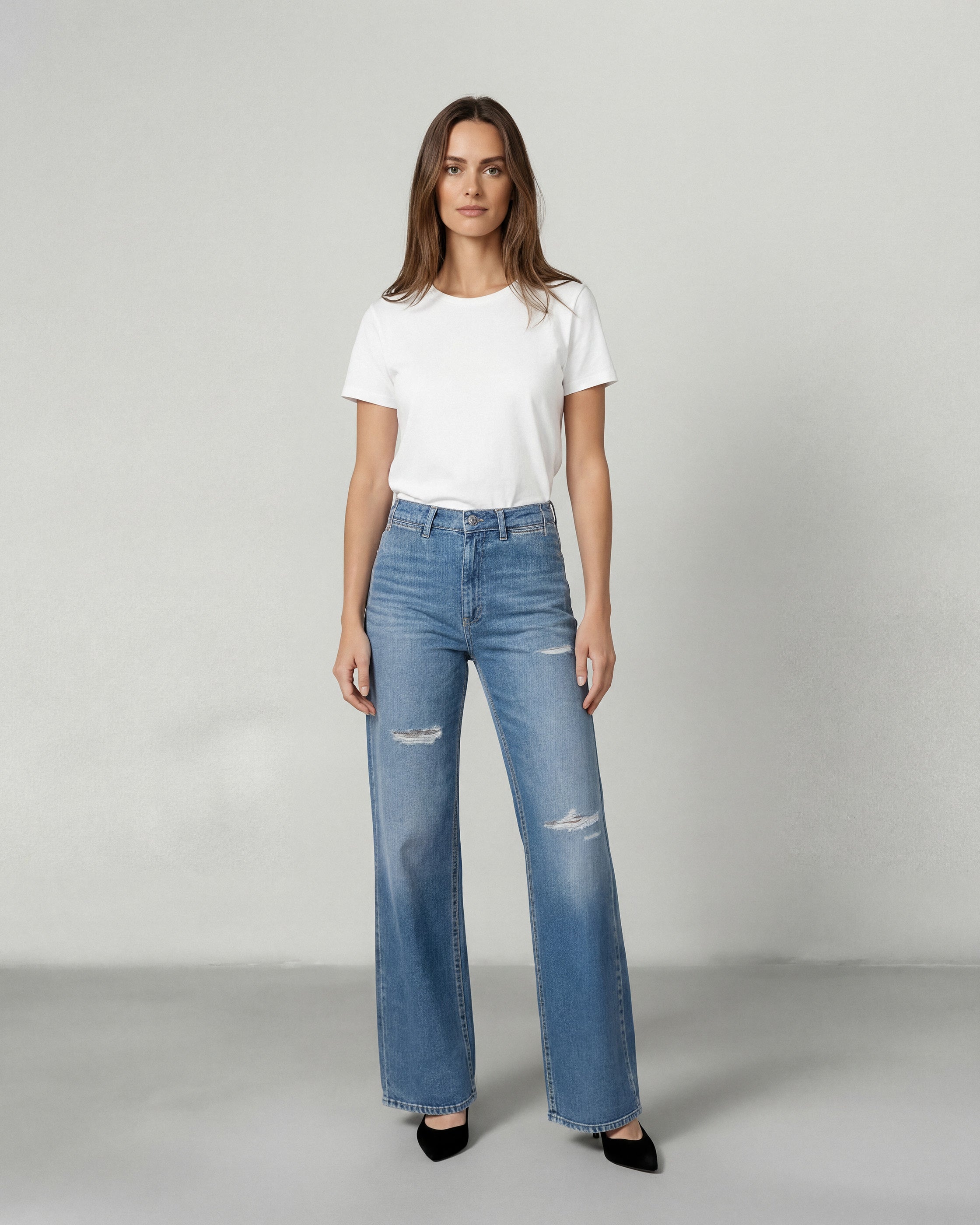 Iris Palazzo in Locke. Made with low-impact regenerative cotton fabric. Made in the USA, offering lasting comfort with a flattering fit.