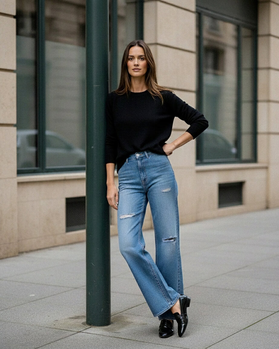 Iris Palazzo in Locke. Made with low-impact regenerative cotton fabric. Made in the USA, offering lasting comfort with a flattering fit.