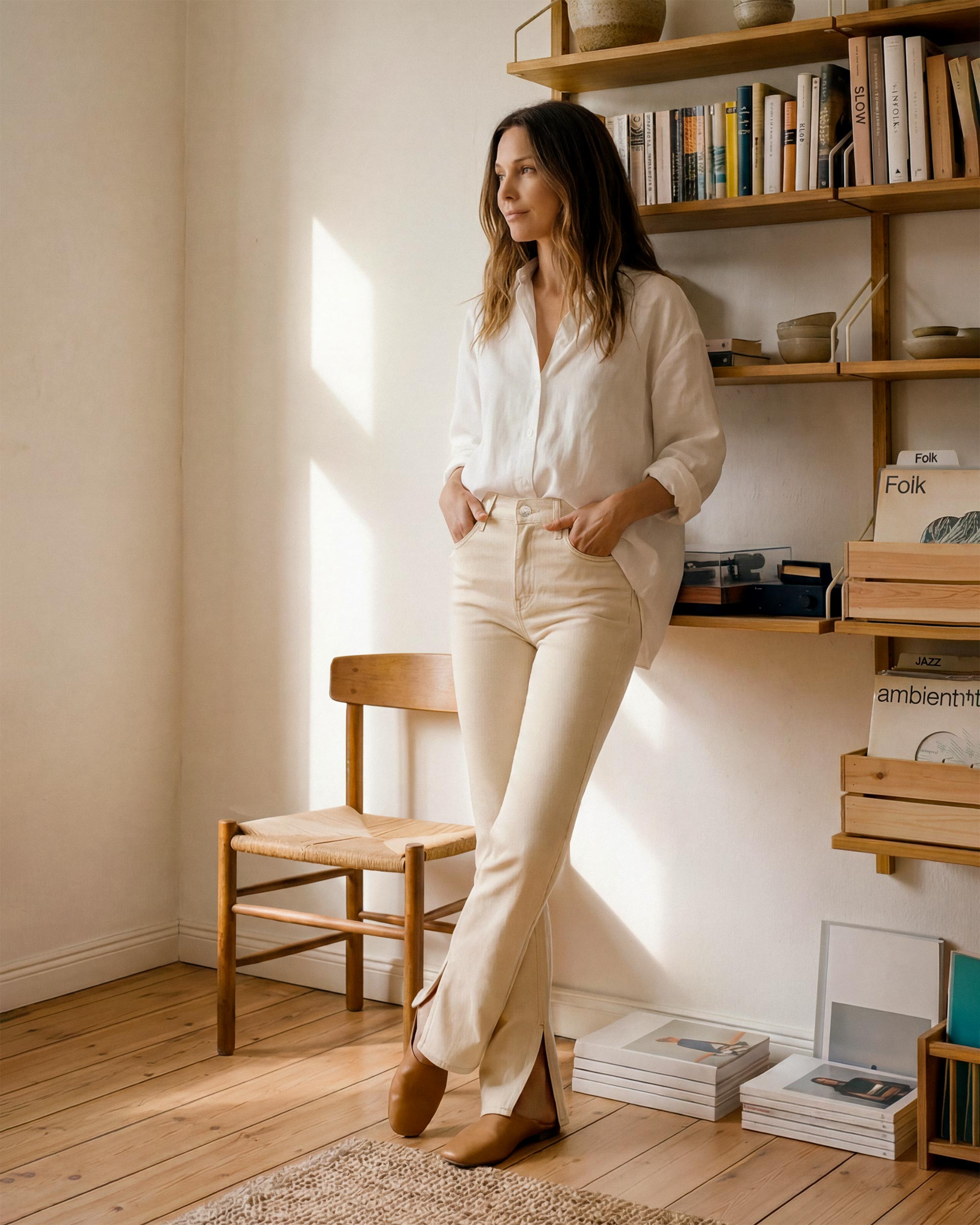 Discover the Edwin Lark Bootcut Split Inseam in Plaster, featuring a flattering fit through the hips and thighs, with a stylish break at the knee for a modern look.