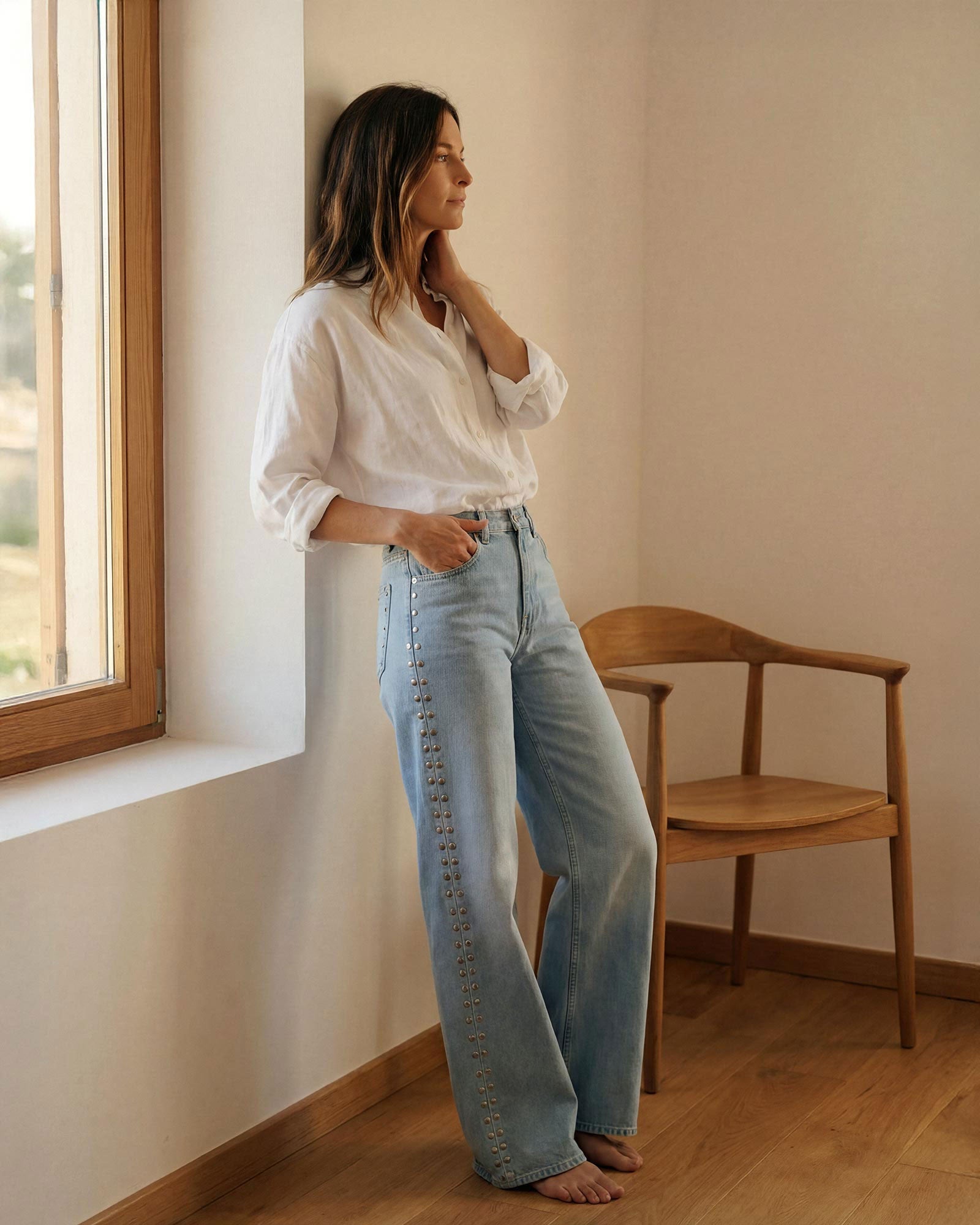 Shop EDWIN USA for Marli Super Wide Leg Juniper Stud jeans, crafted as high quality wide leg denim pants with stylish stud details for a bold look.