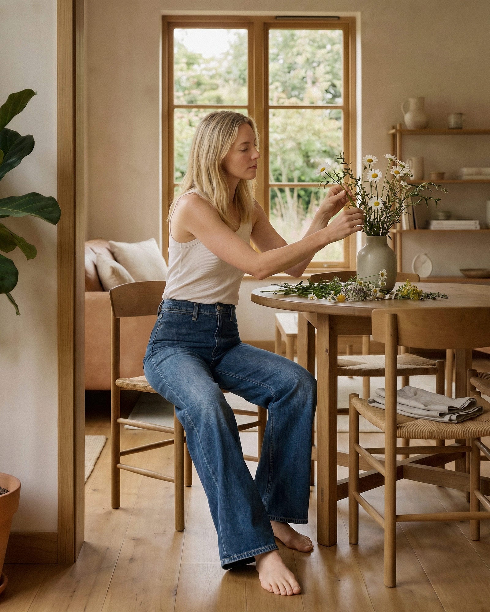 Elevate your style with the Iris Palazzo pant. This high-waisted, slim wide-leg design offers comfort and versatility for any fall occasion.