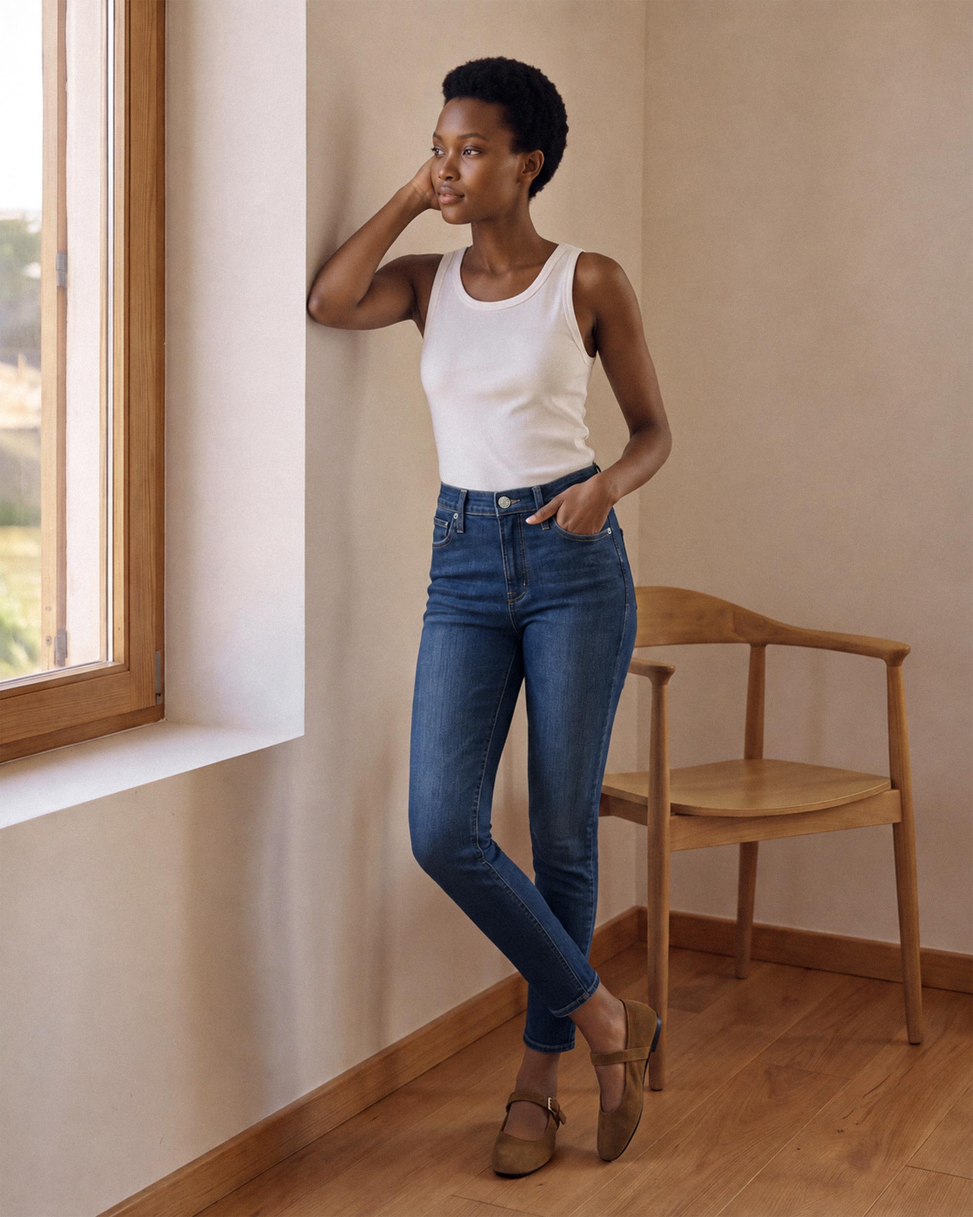 The PIXIE CROP is a women's mid-rise skinny jean with an ultramodern silhouette. It sits just below the waist and features a super skinny fit from hip to above the ankle. In a dark vintage wash with natural wear marks.