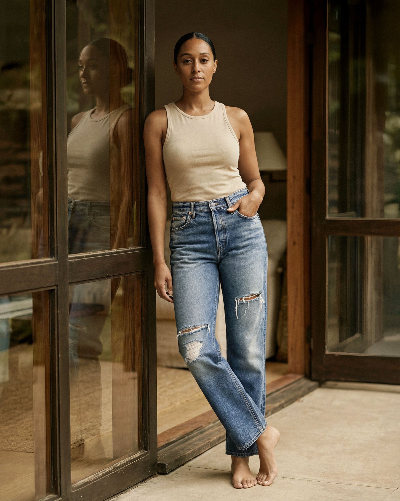 A relaxed boyfriend jean with a more streamlined, stovepipe-style silhouette & modern, clean, and easy to wear.