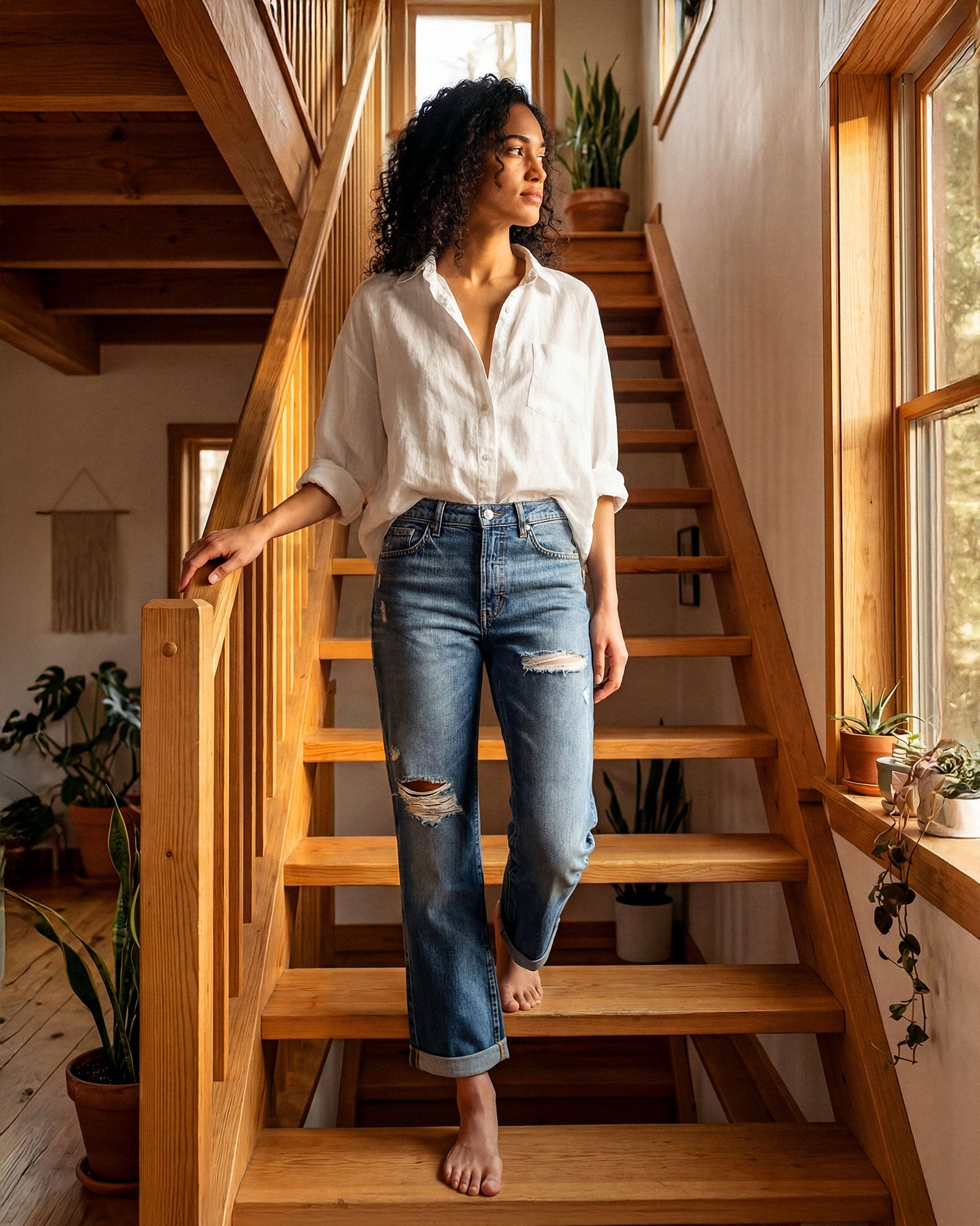 Relaxed boyfriend denim with a clean, stovepipe-inspired silhouett and easy through the hip with a straighter leg line.