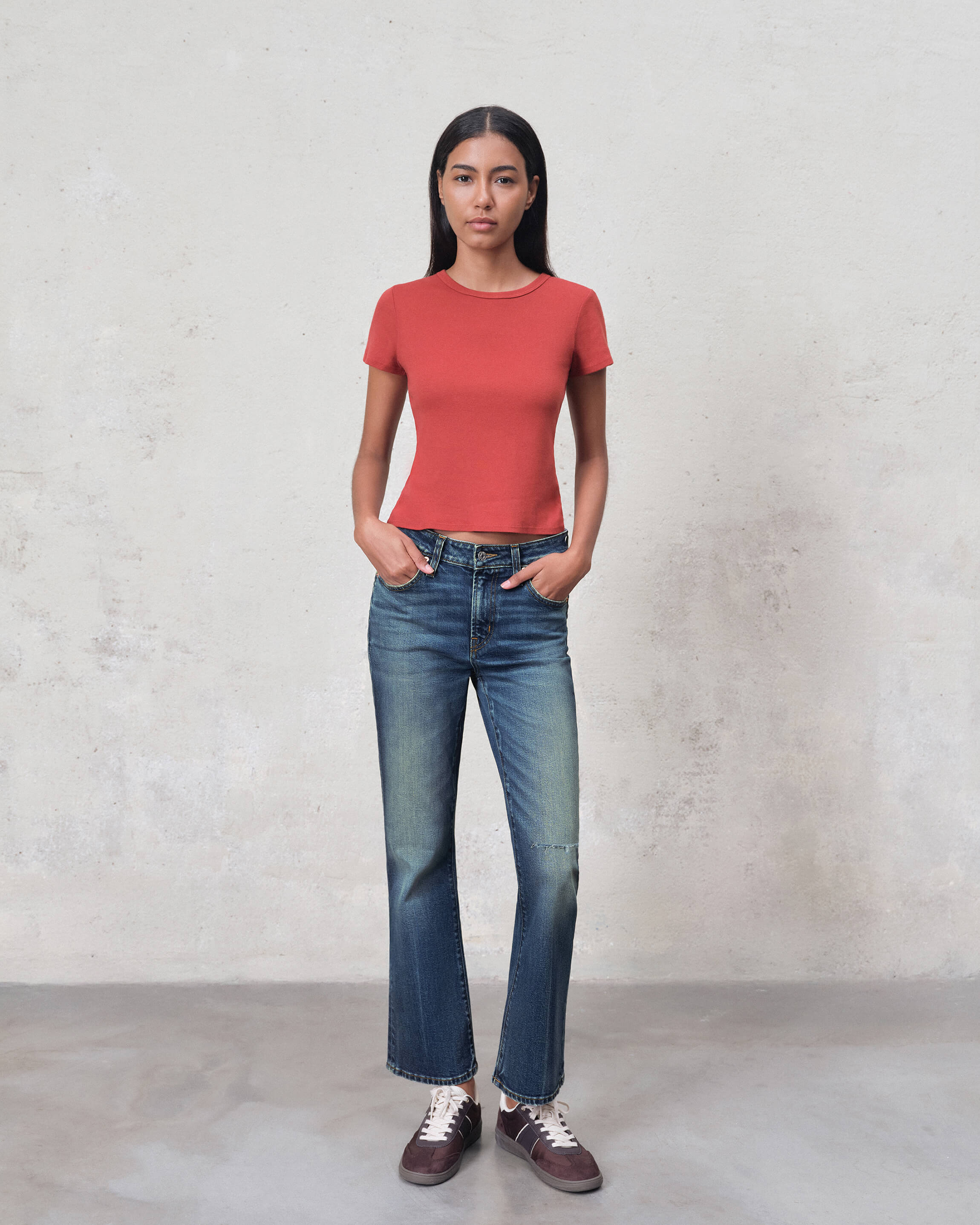 Discover the Edwin Lark Ankle Bootcut jeans in Skyline, featuring a flattering mid-rise fit and a stylish micro bootcut design for a chic, versatile look.