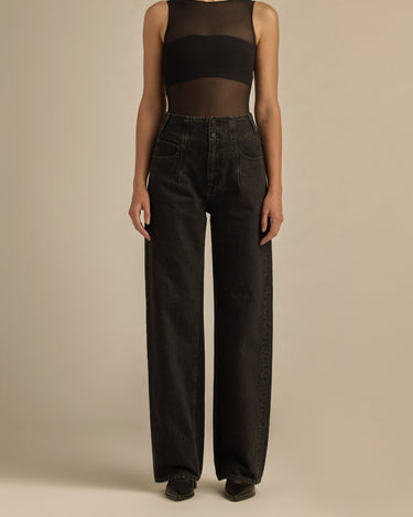 Nova Relaxed Wide Leg High Waisted Black Denim Pants | EDWIN USA
