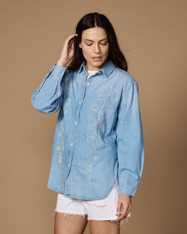 Light Blue Embroidered Women Shirt